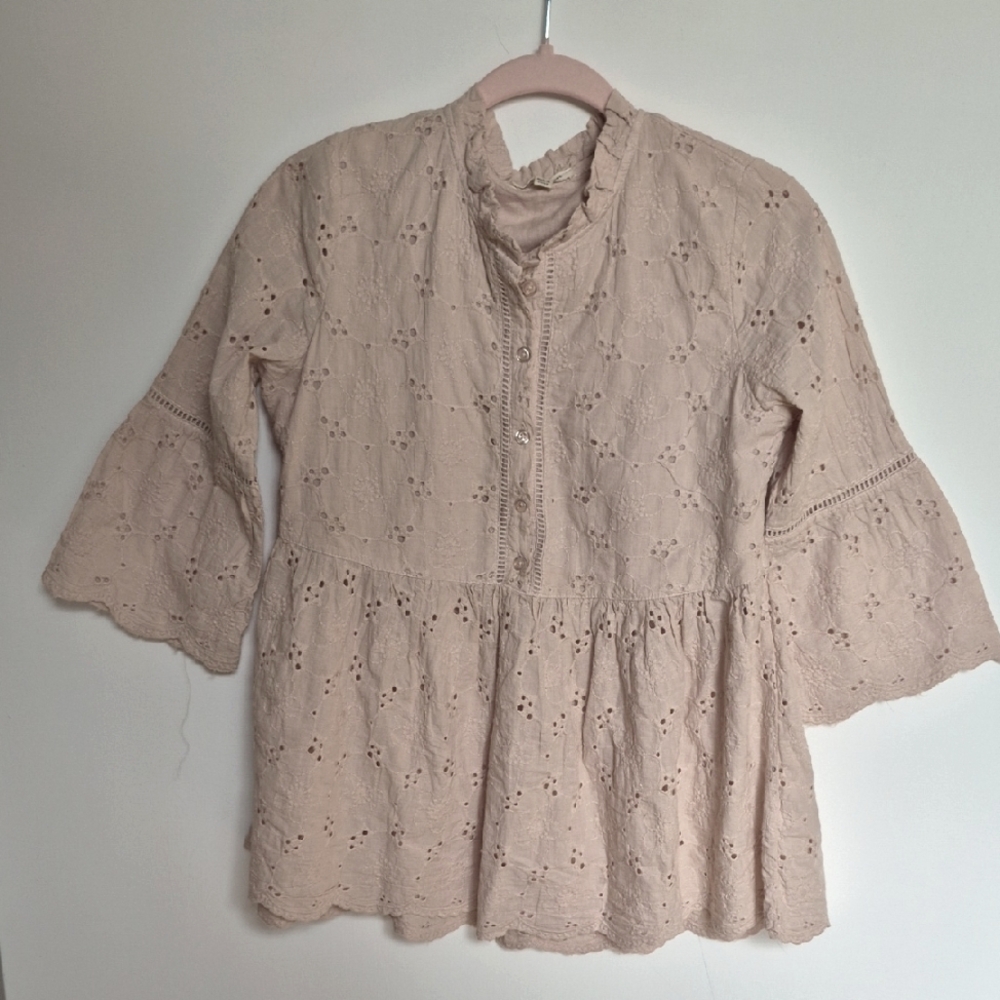 🩷Tea n Rose Pink Cream Blouse with Elegant Design
